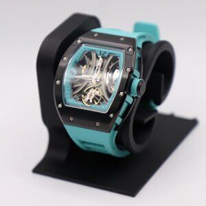 Black Stainless Steel Skeleton Automatic Watch – Teal Strap | 41mm | Sapphire